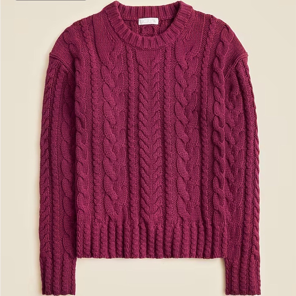 J. Crew Women's Cable-knit Crewneck  Sweater - Color- Vivid Mulberry. Size Small
